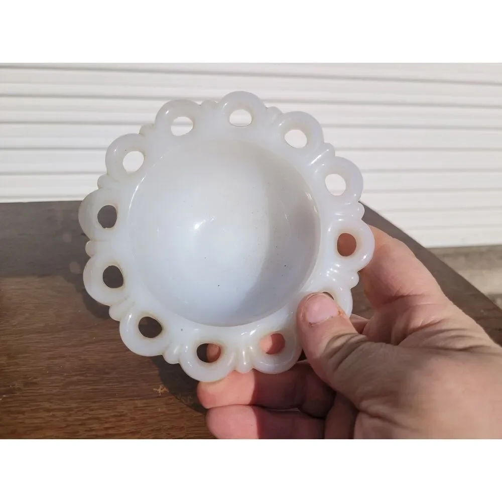 Vintage Opaque White Milk Glass Candy Dish & Tapered Nesting Bowl Set